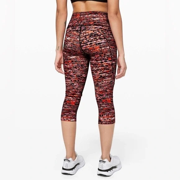 Lululemon Fast and Free Crop I| 19" *Nulux Flash Pleat Orange Multi Size 10 - Picture 2 of 8